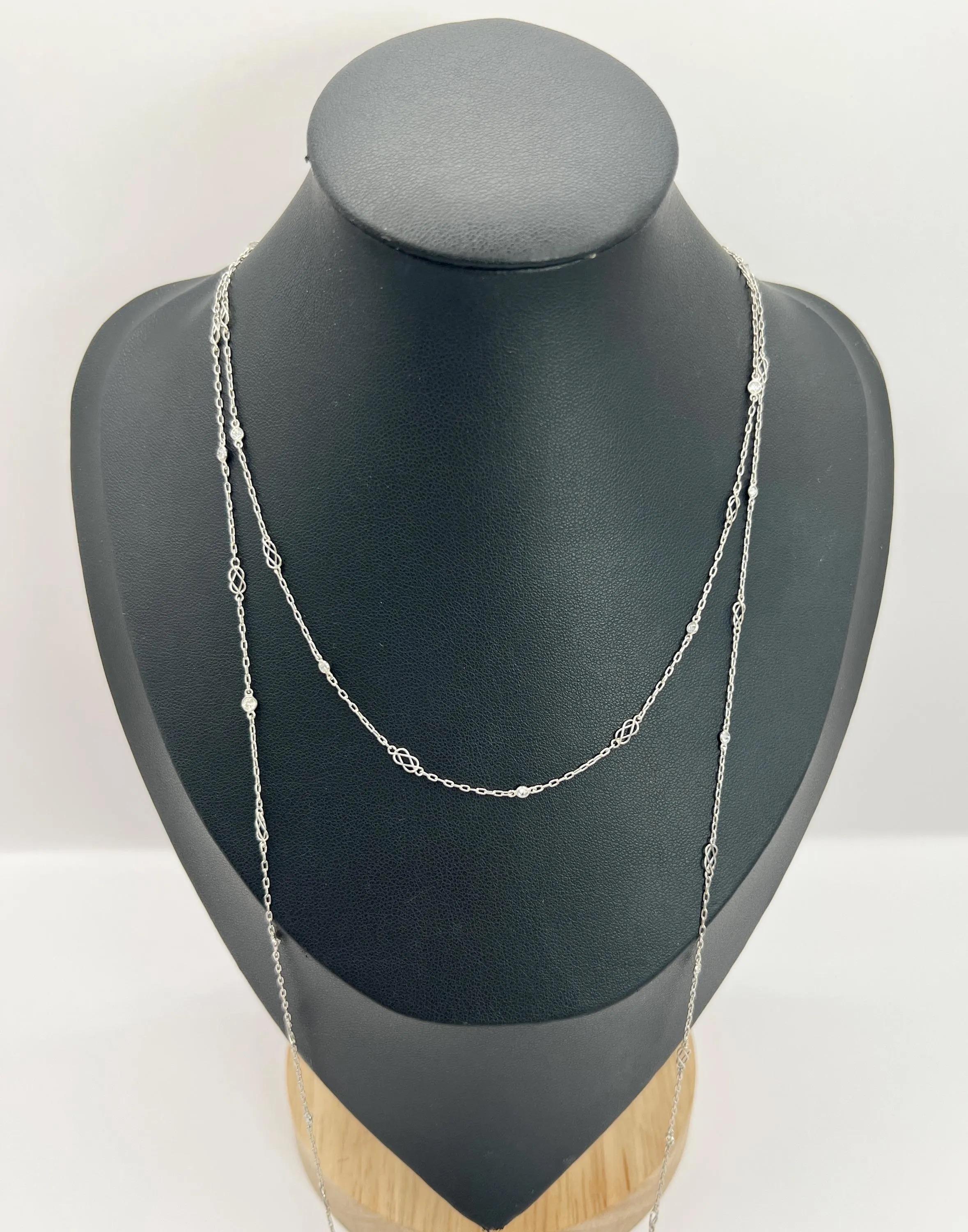 Vintage Platinum Spectacle Set Diamond Half Guard Trace & Lovers Knot Link Chain in vendita 5