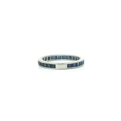Vintage Platinum Square Step Cut Channel Set Sapphire Eternity Band Ring Sz 8.5