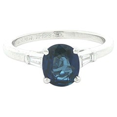 Vintage Platinum SSEF Oval Burma No Heat Blue Sapphire Baguette Diamond Ring