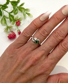 Vintage Platinum Stamped, 1920s Emerald and Diamond Toi Et Moi Ring
