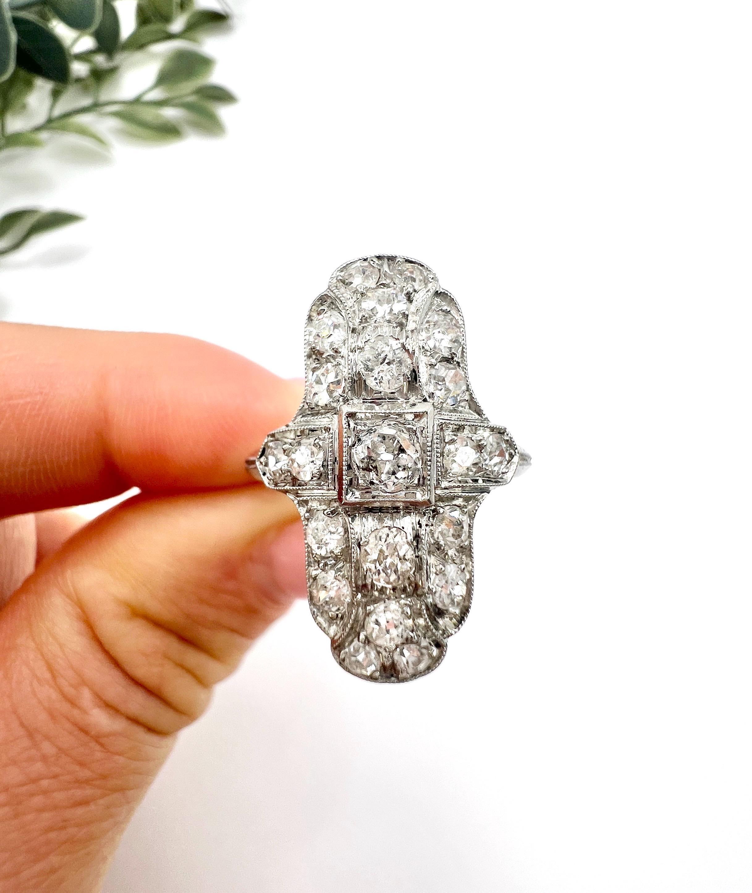 Vintage Platinum Stamped, 1940s Diamond Upfinger Shield Cross Ring For Sale 5