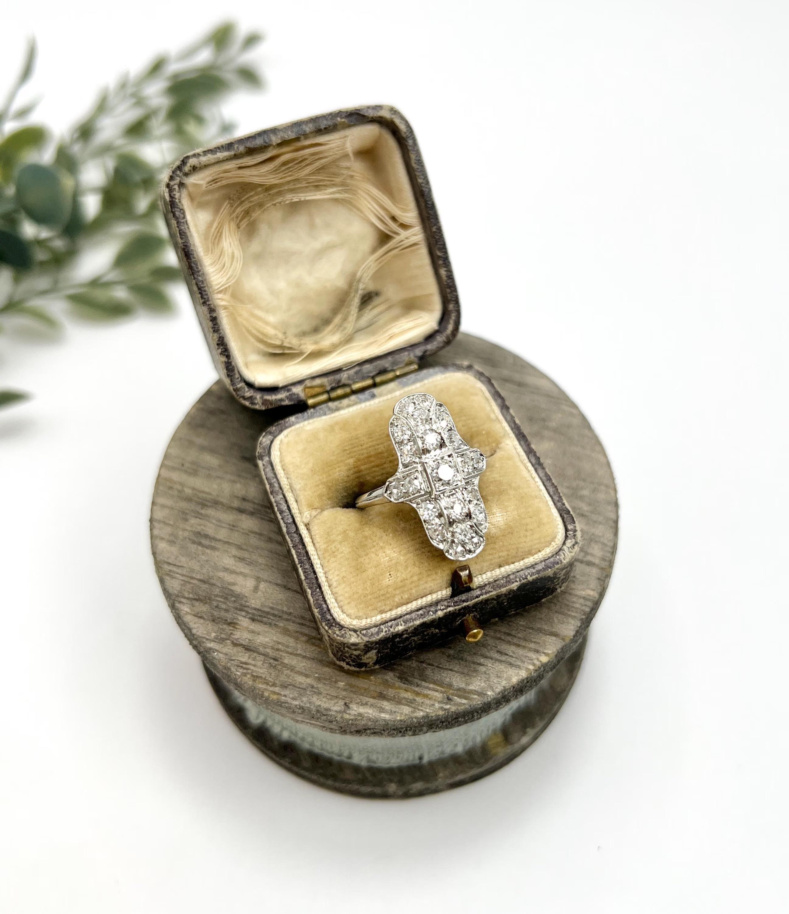 Vintage Platinum Stamped, 1940s Diamond Upfinger Shield Cross Ring For Sale 6