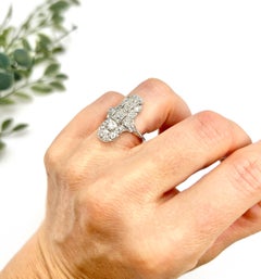 Vintage Platinum Stamped, 1940s Diamond Upfinger Shield Cross Ring