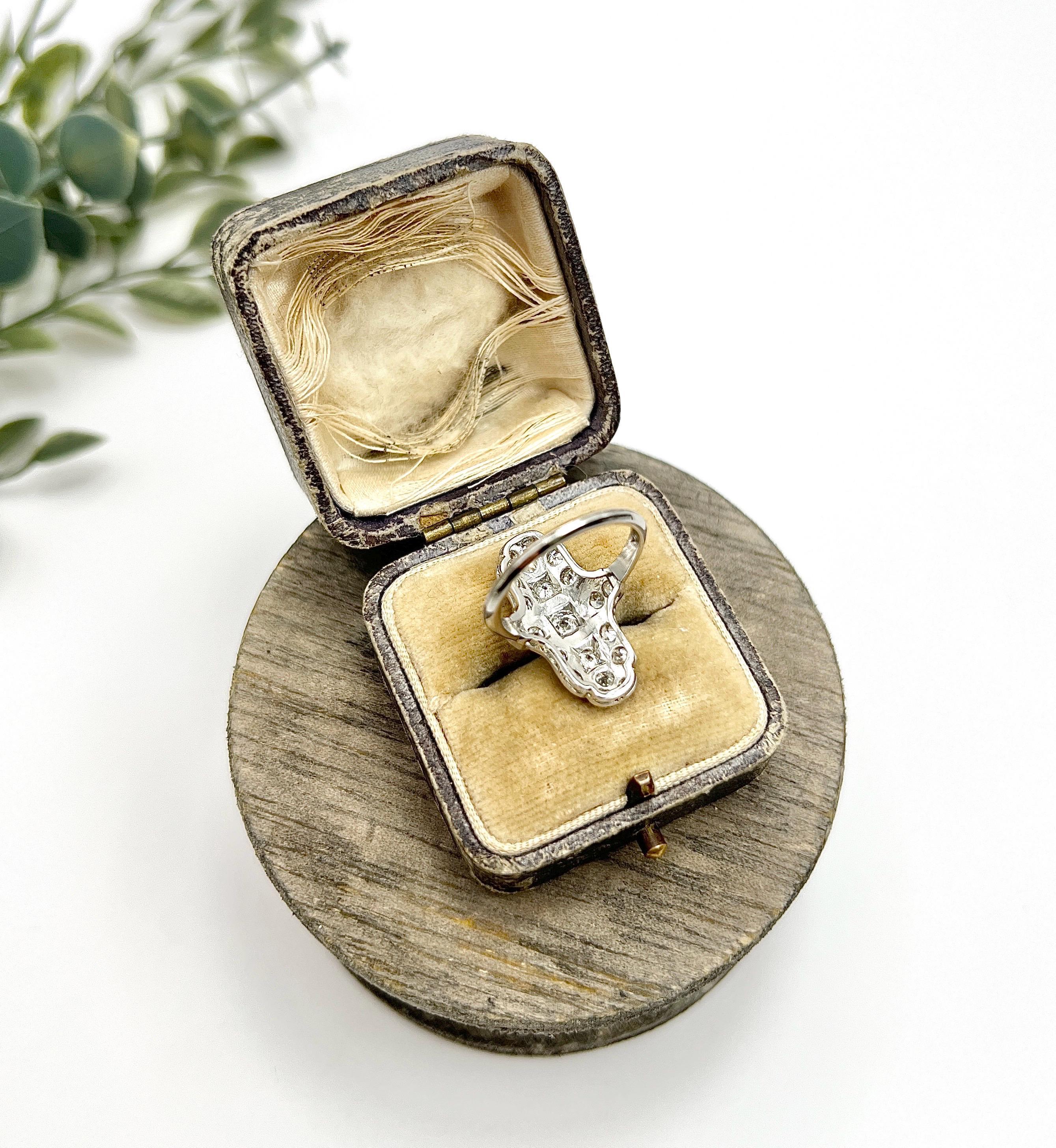 Vintage Platinum Stamped, 1940s Diamond Upfinger Shield Cross Ring For Sale 2