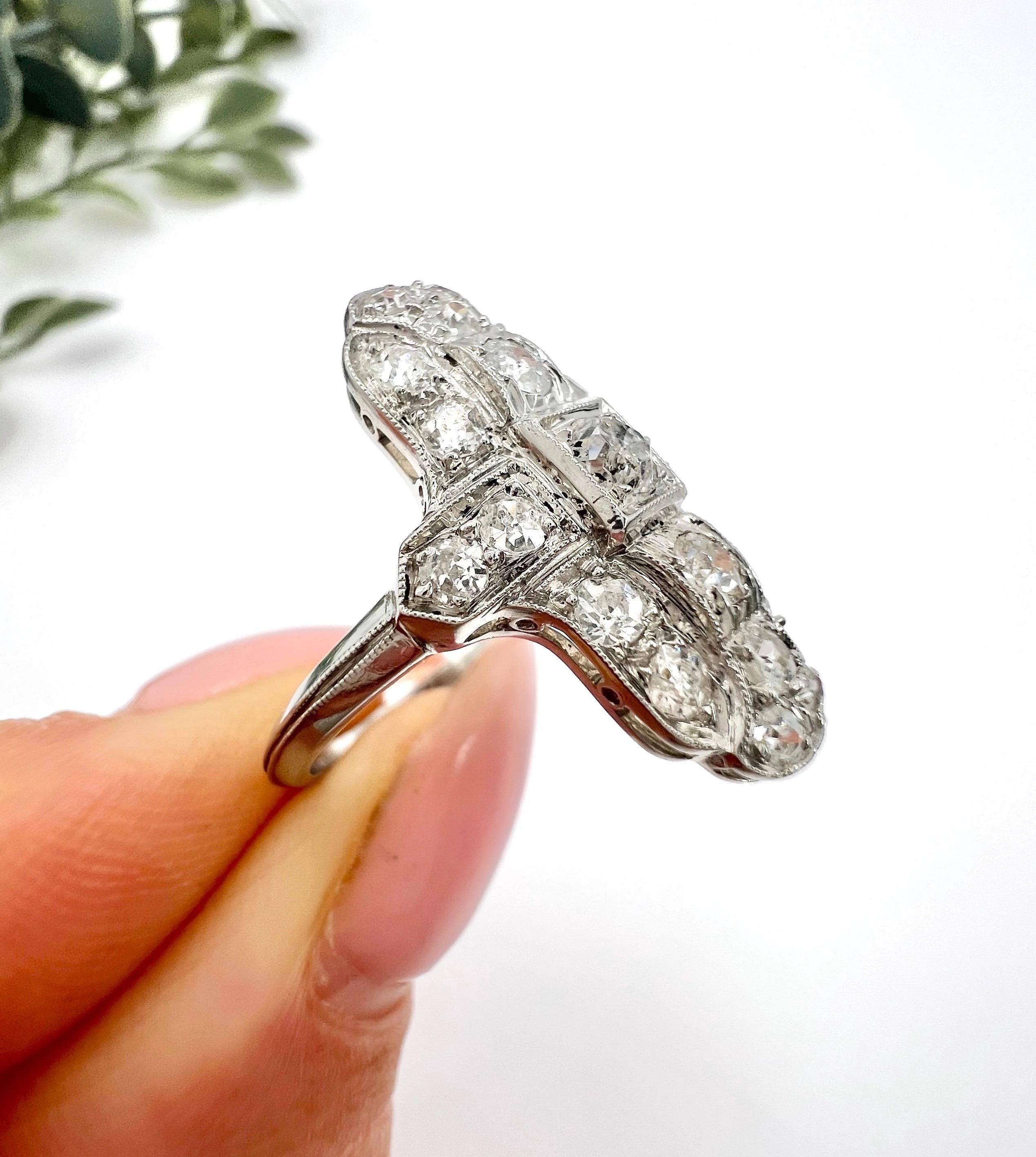 Vintage Platinum Stamped, 1940s Diamond Upfinger Shield Cross Ring For Sale 4