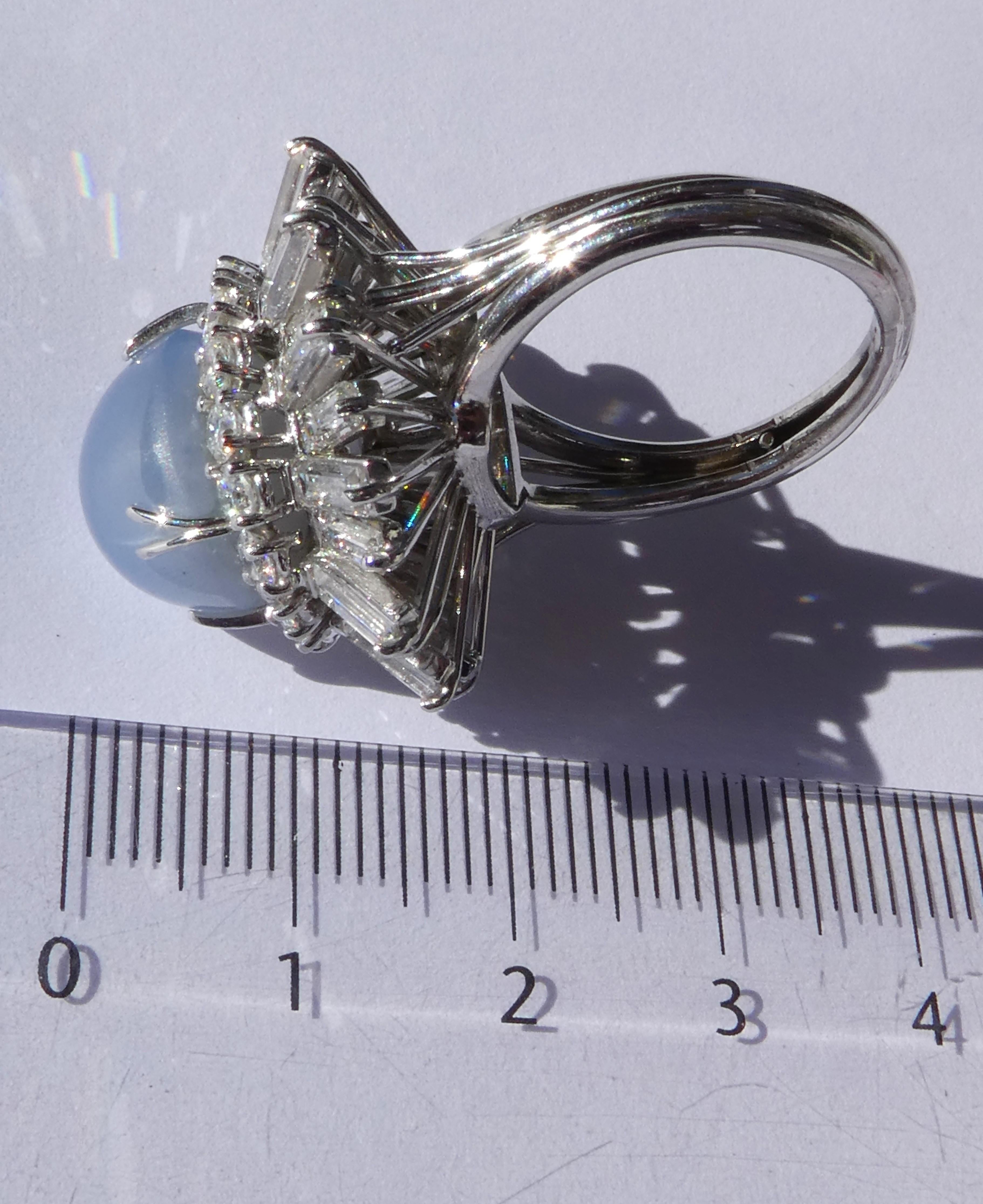 Vintage Platinum Star Sapphire Baguette and Brilliant Cut Diamond Ballerina Ring For Sale 5