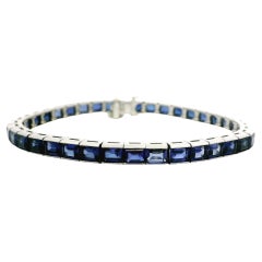 Vintage Platinum Step Cut Synthetischer Saphir Stackable Line Tennis-Armband