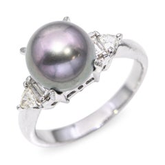 Vintage Platinum Tahitian Pearl and Diamond Ring