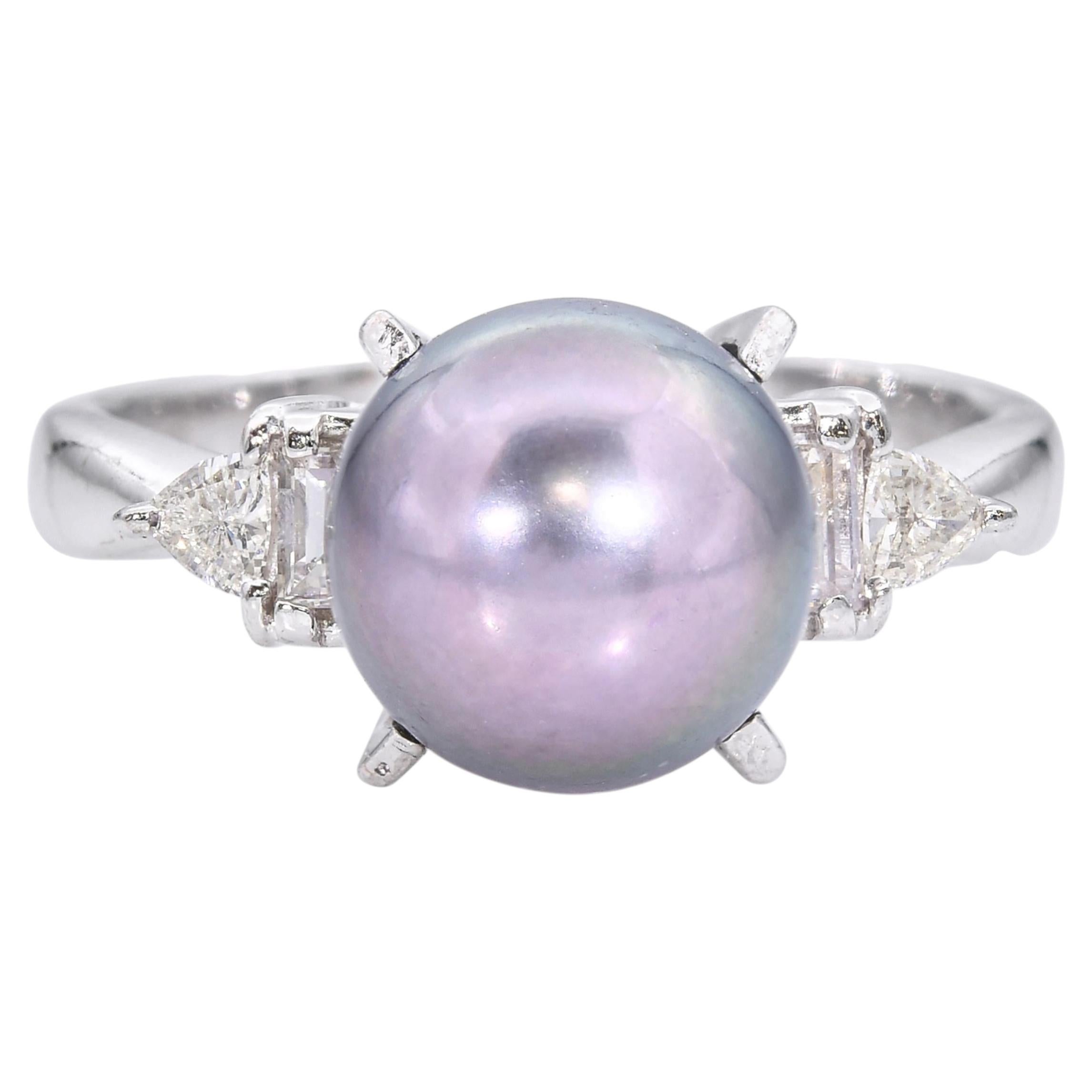 Anillo Vintage de Platino con Perla de Tahití y Diamantes