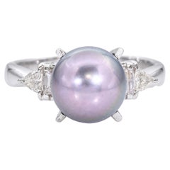 Vintage Platinum Tahitian Pearl and Diamond Ring