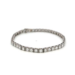 Vintage Platinum Tennis Bracelet with 4.4 Carat Old European Cut F-VS Diamonds