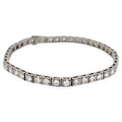Vintage Platinum Tennis Bracelet with 4.4 Carat Old European Cut F-VS Diamonds