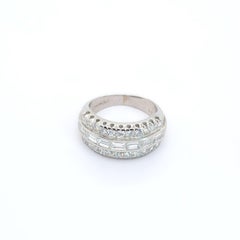 Vintage Platinum Three-Row Band with Round & Baguette Diamonds - Size 4.5