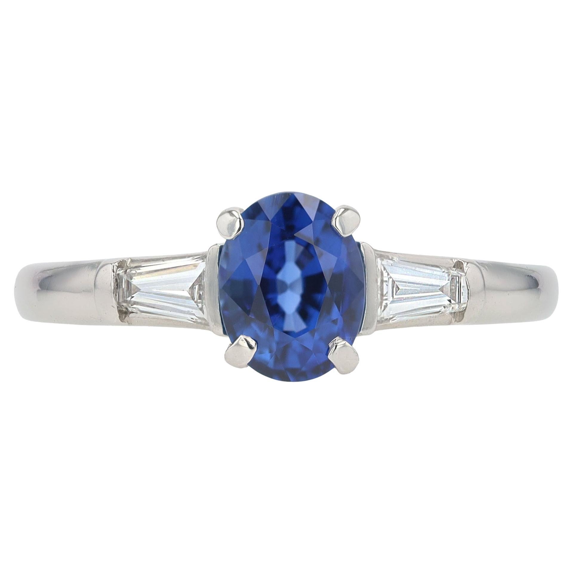 Vintage Platinum Tiffany 
Co Oval Sapphire Diamond 3 Stone Engagement Ring