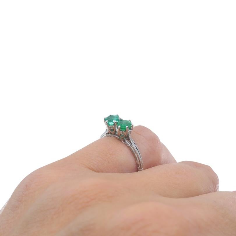 Mixed Cut Vintage Platinum Toi et Moi Emerald Ring For Sale