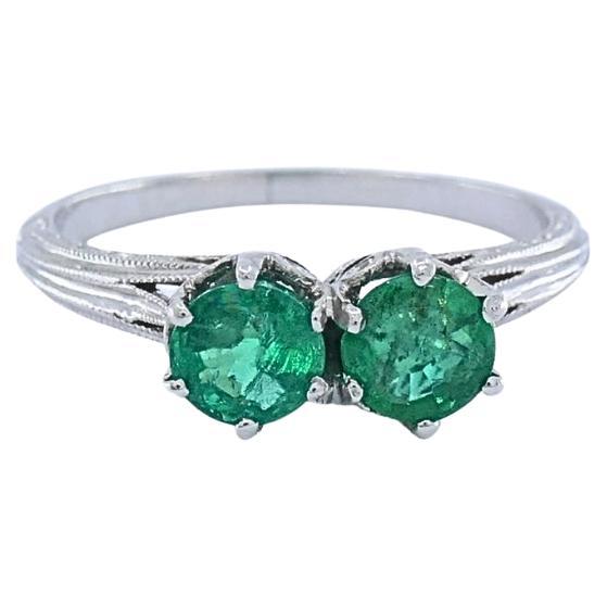 Vintage Platinum Toi et Moi Emerald Ring For Sale