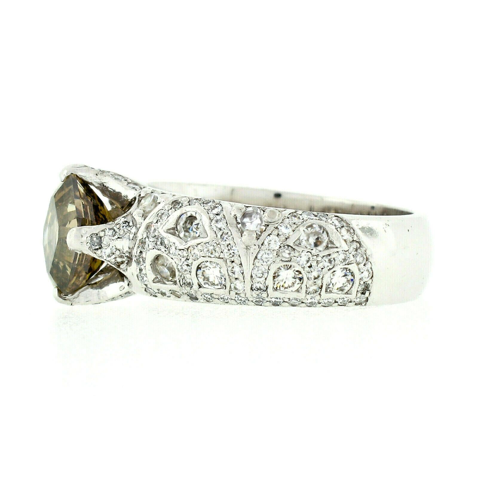 Vintage Platinum Unique 1.82ct GIA Brown Square Emerald Asscher Cut Diamond Ring 3