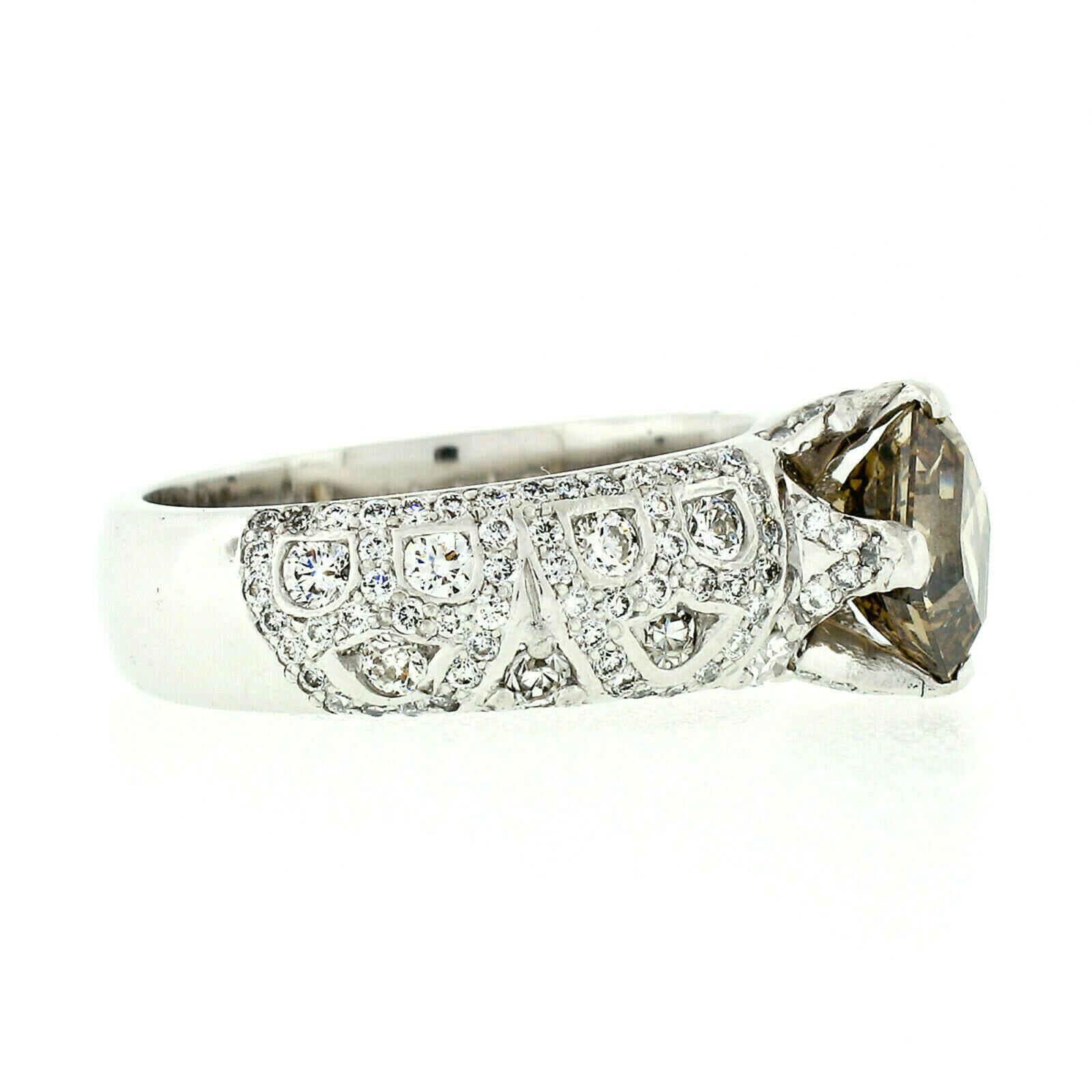 Vintage Platinum Unique 1.82ct GIA Brown Square Emerald Asscher Cut Diamond Ring 4