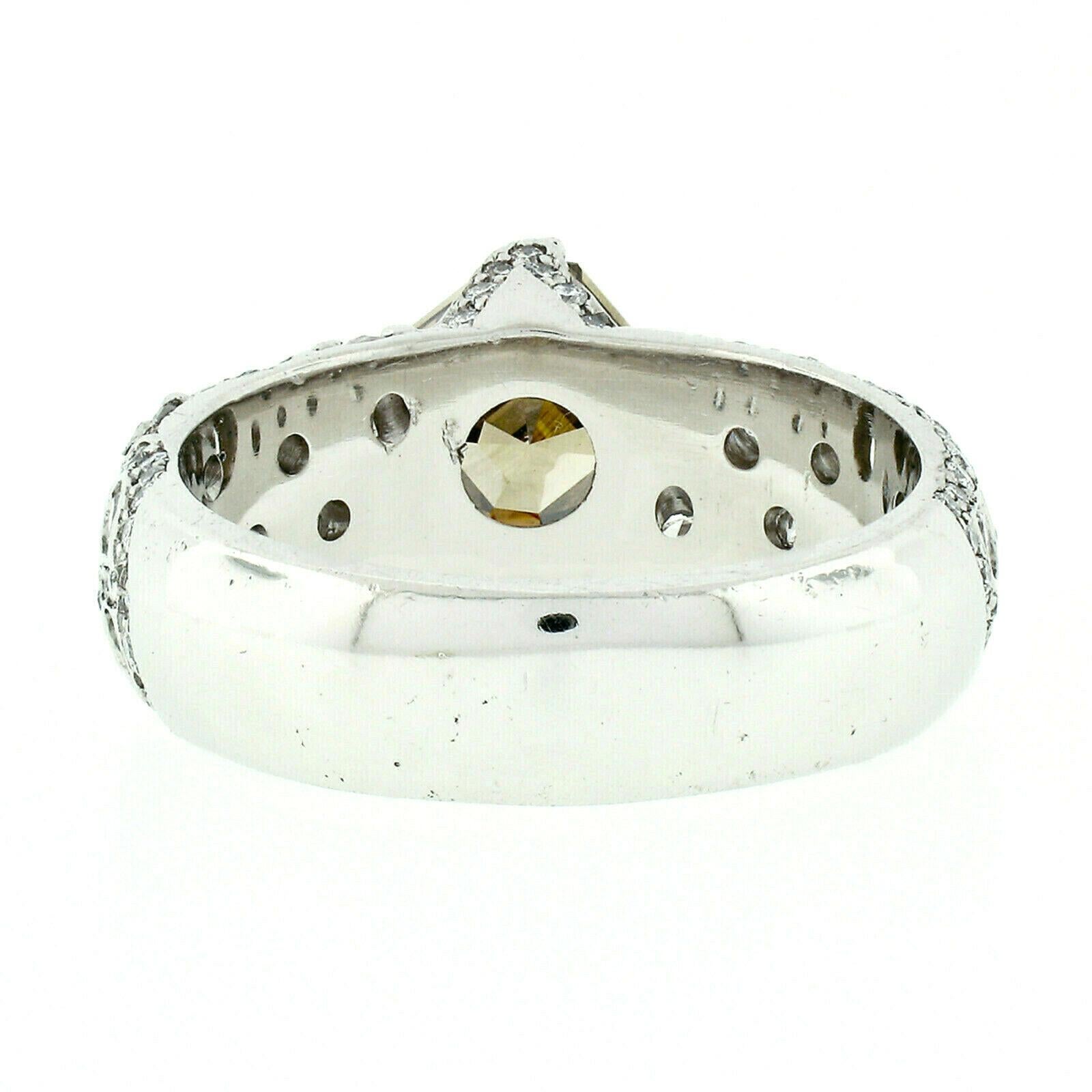 Vintage Platinum Unique 1.82ct GIA Brown Square Emerald Asscher Cut Diamond Ring 5