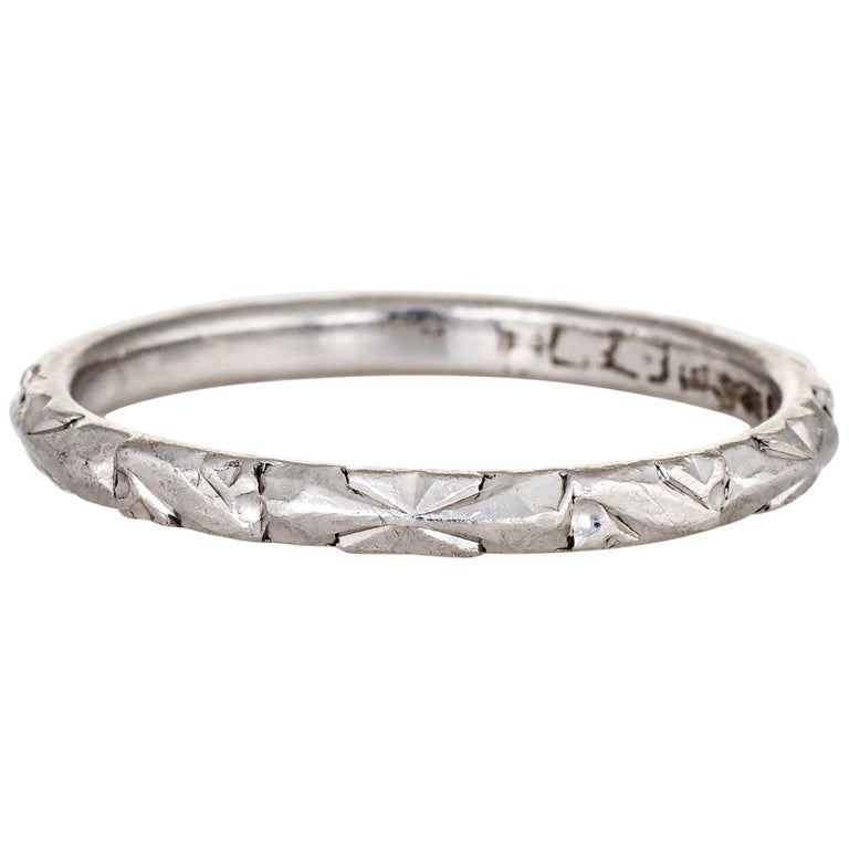 Vintage Platinum Wedding Band Embossed Eternity Ring Estate Jewelry At 1stdibs