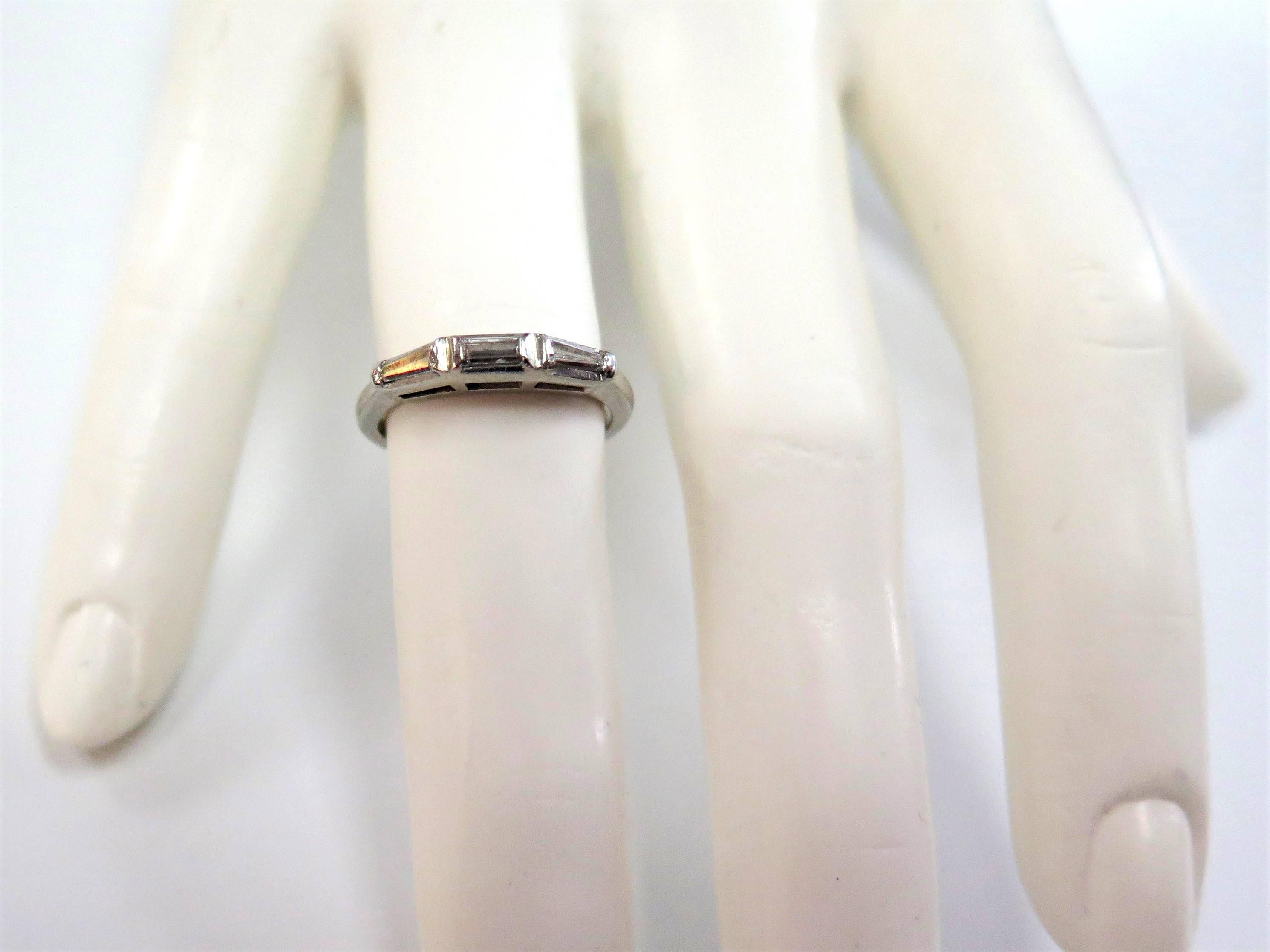 Women's Vintage Platinum Wedding Band with Three Baguettes, 1940s