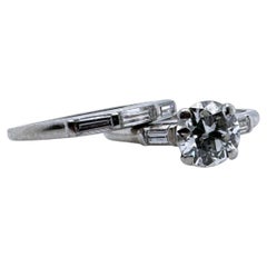 Vintage Platinum Wedding Set 0.95 Carat Old European Cut Diamond