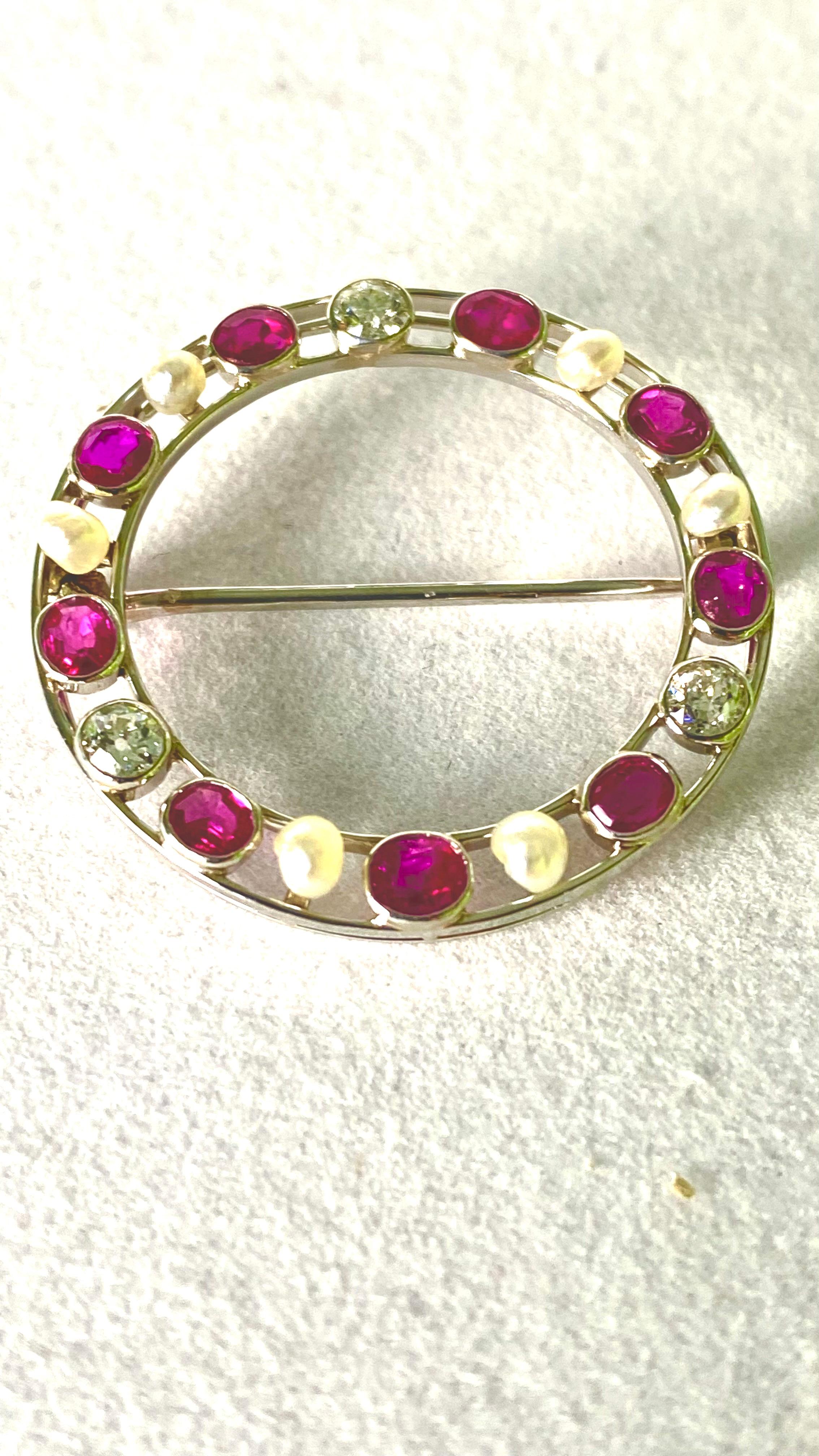 da uomo o donna Vintage oro platino diamante Birmania rubini perla cerchio 1,25 pollici Spilla