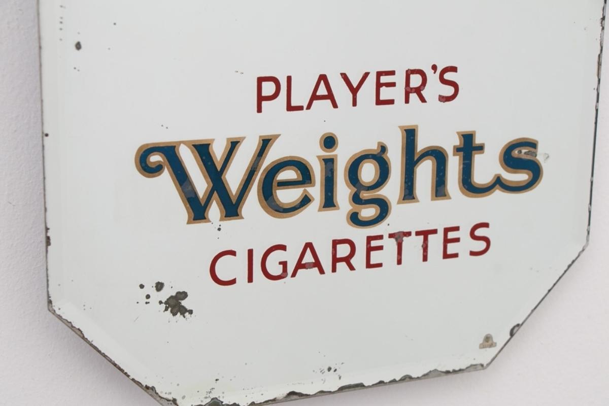 Vintage Players Weights Advertising Mirror, c.1940 In Good Condition For Sale In London, GB