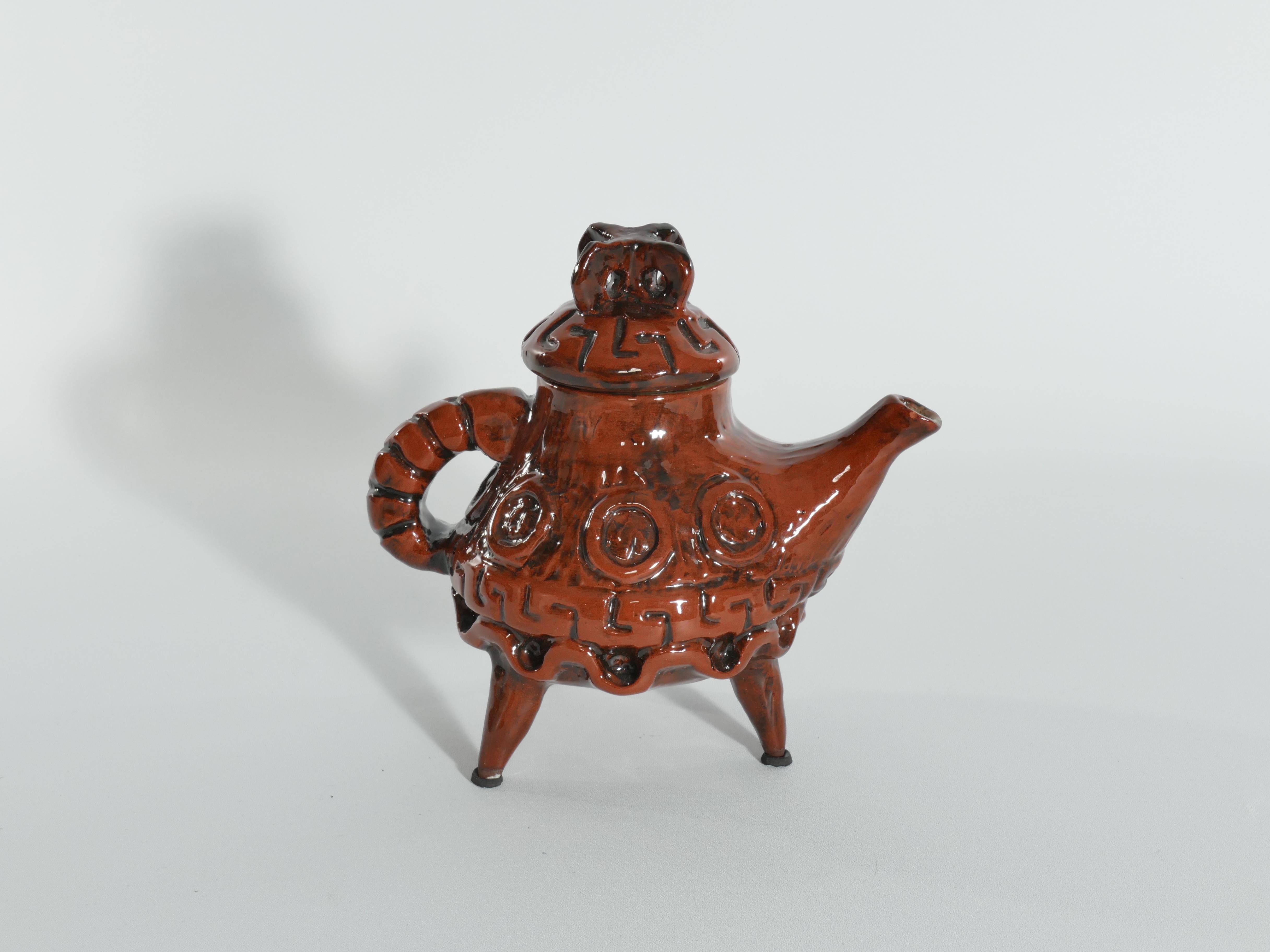 Folk Art Vintage Playful Teapot with Crab-like Features by Allan Hellman Sweden 1982  For Sale
