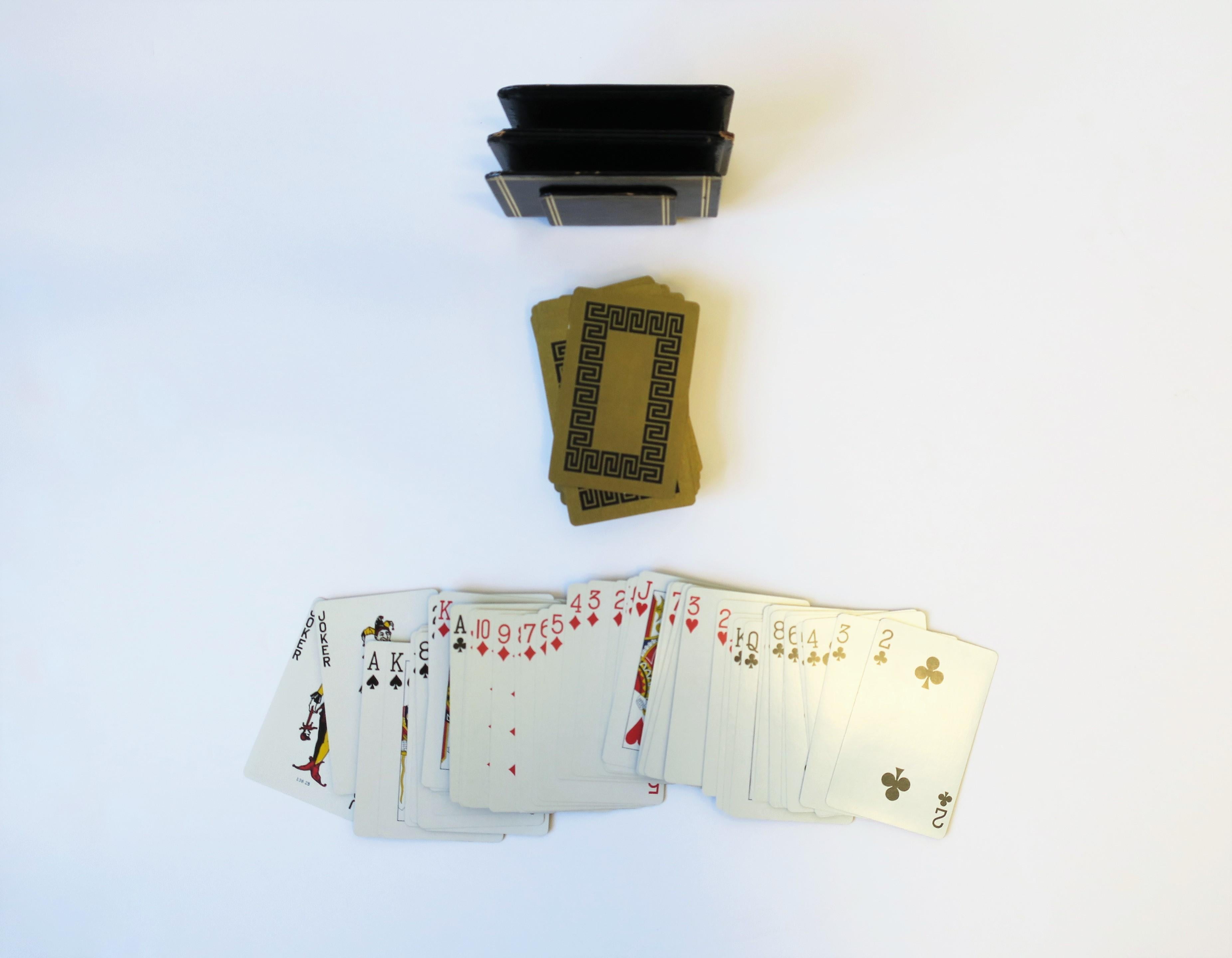 Embossed Double Game Playing Cards Set Greek Key Design with Holder Stand  For Sale