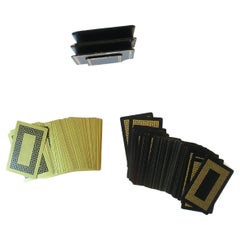 Double Game Playing Cards Set Greek Key Design with Holder Stand 