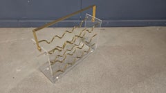 Vintage plexi and brass magazine holder, 1970s