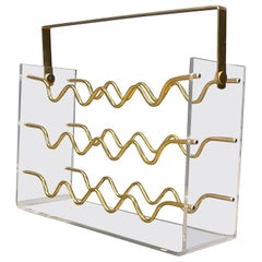 Vintage plexi and brass magazine holder, 1970s