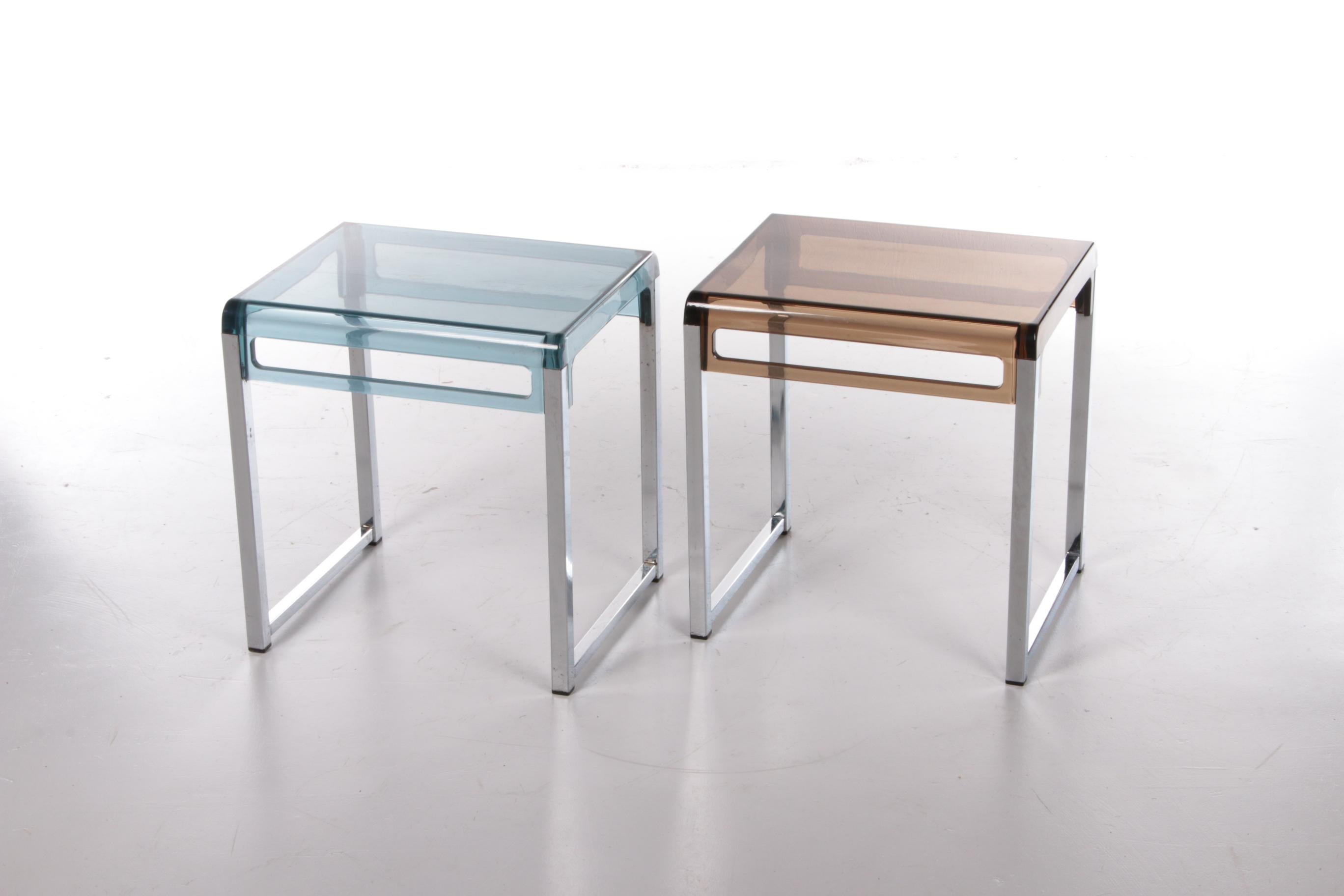 Mid-Century Modern Vintage Plexiglass Side Tables Marc Berthier - Set of 2, 1960s For Sale