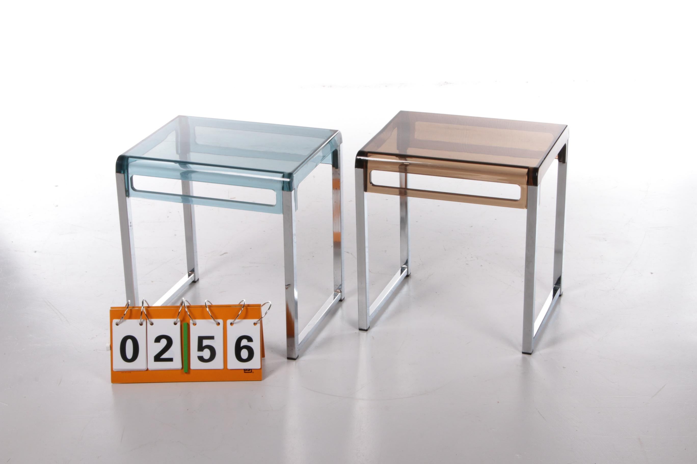 Vintage Plexiglass Side Tables Marc Berthier - Set of 2, 1960s In Good Condition For Sale In Oostrum-Venray, NL