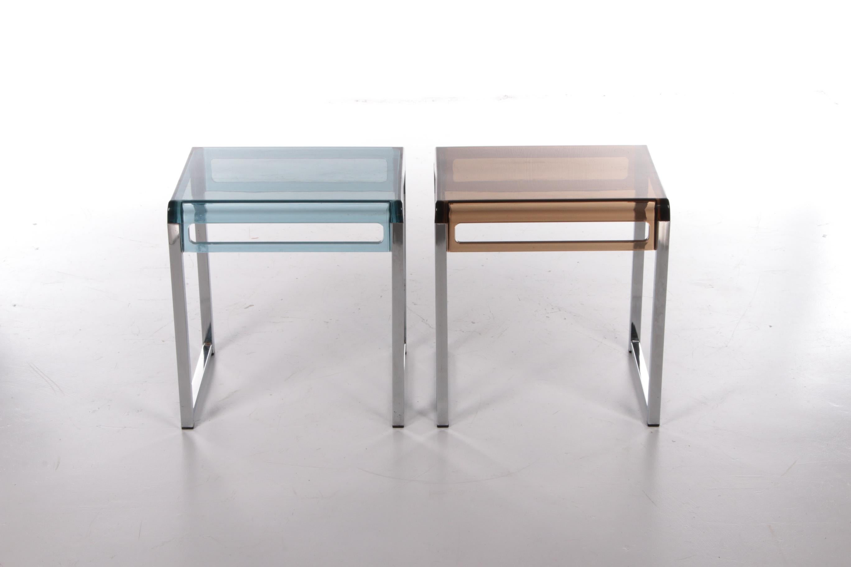 Mid-20th Century Vintage Plexiglass Side Tables Marc Berthier - Set of 2, 1960s For Sale