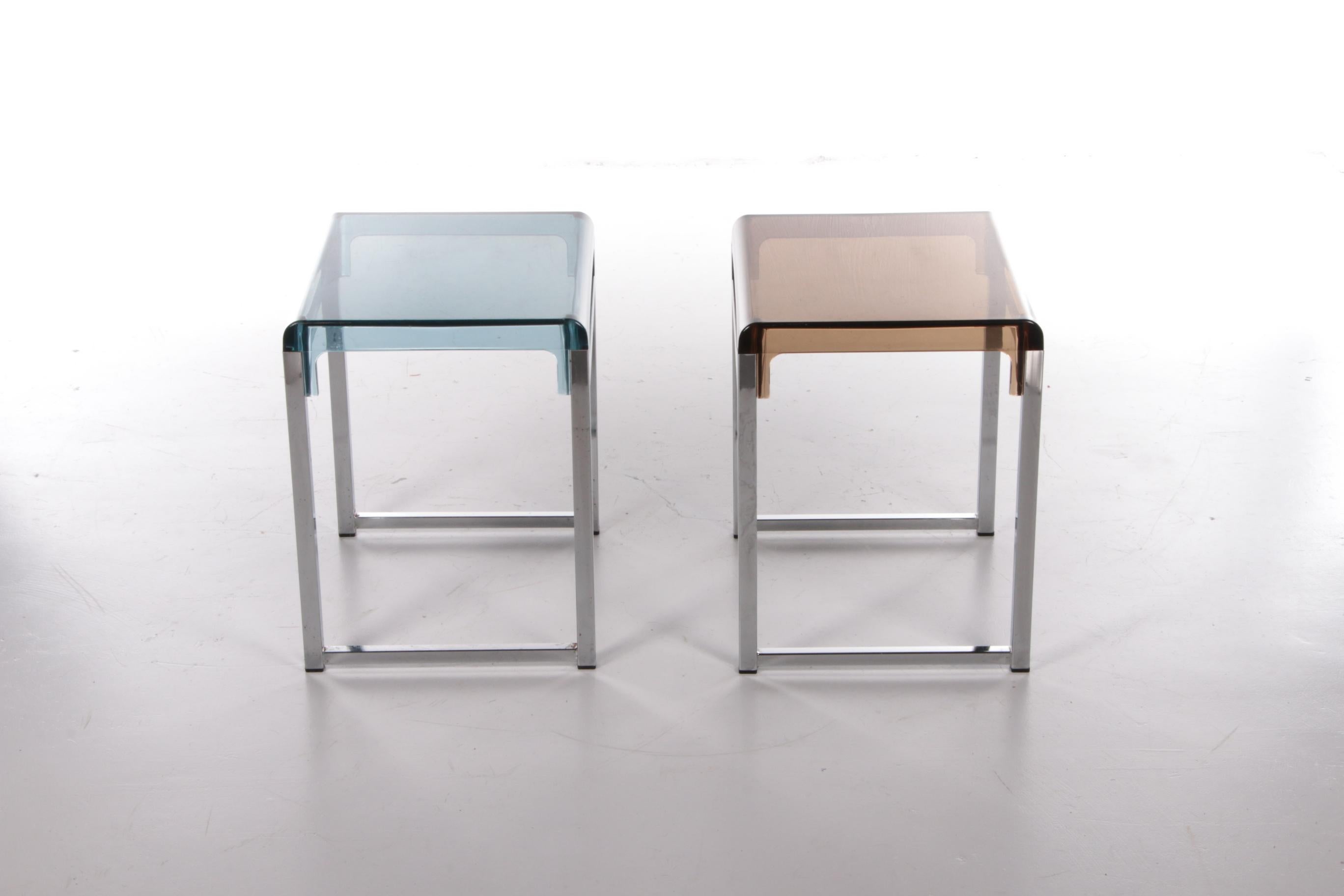 Chrome Vintage Plexiglass Side Tables Marc Berthier - Set of 2, 1960s For Sale