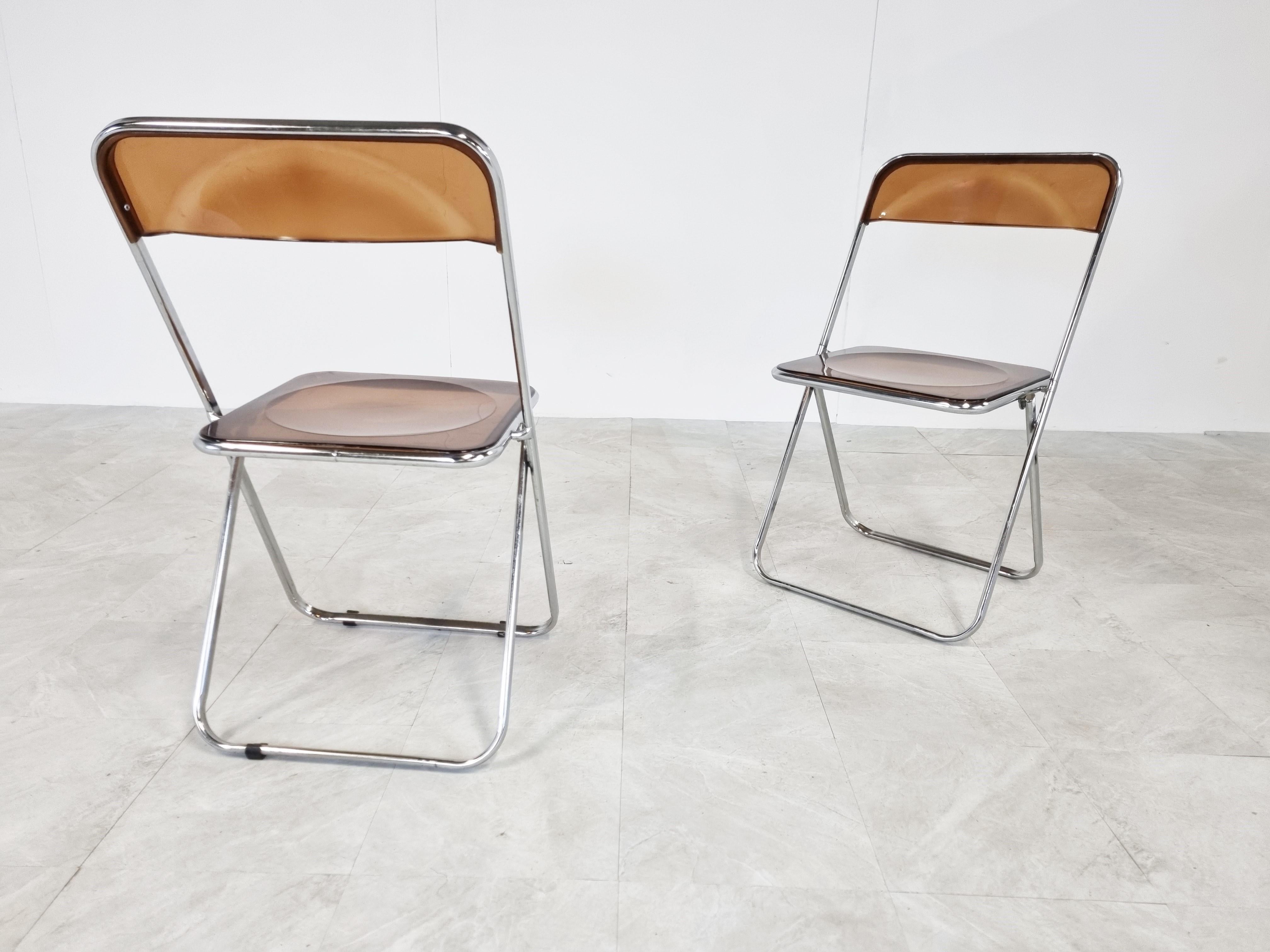 Italian Vintage Plia Folding Chairs by Castelli, 1970s, Set of 2