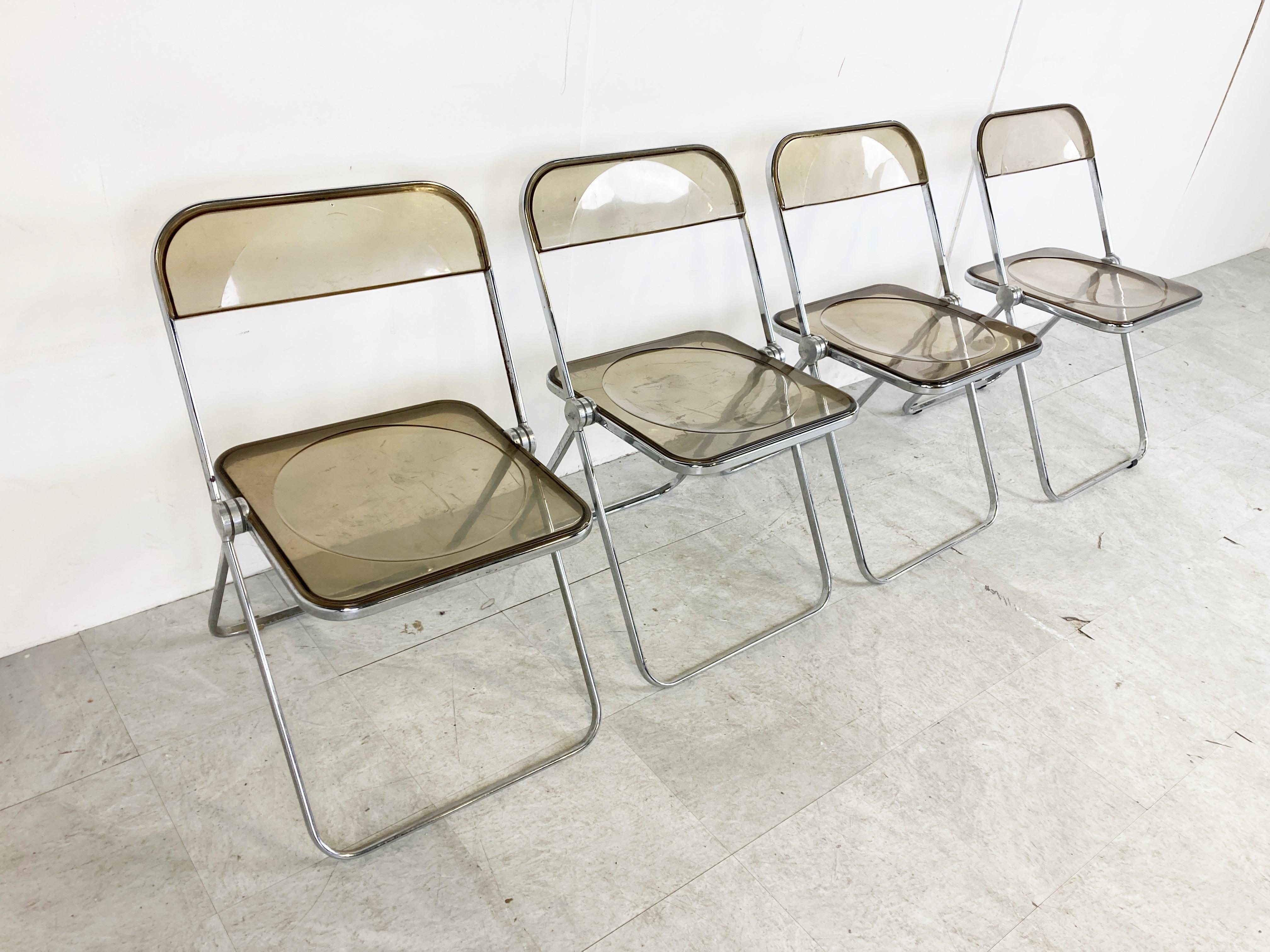 Mid-Century Modern Vintage Plia Folding Chairs by Castelli, 1970s, Set of 4