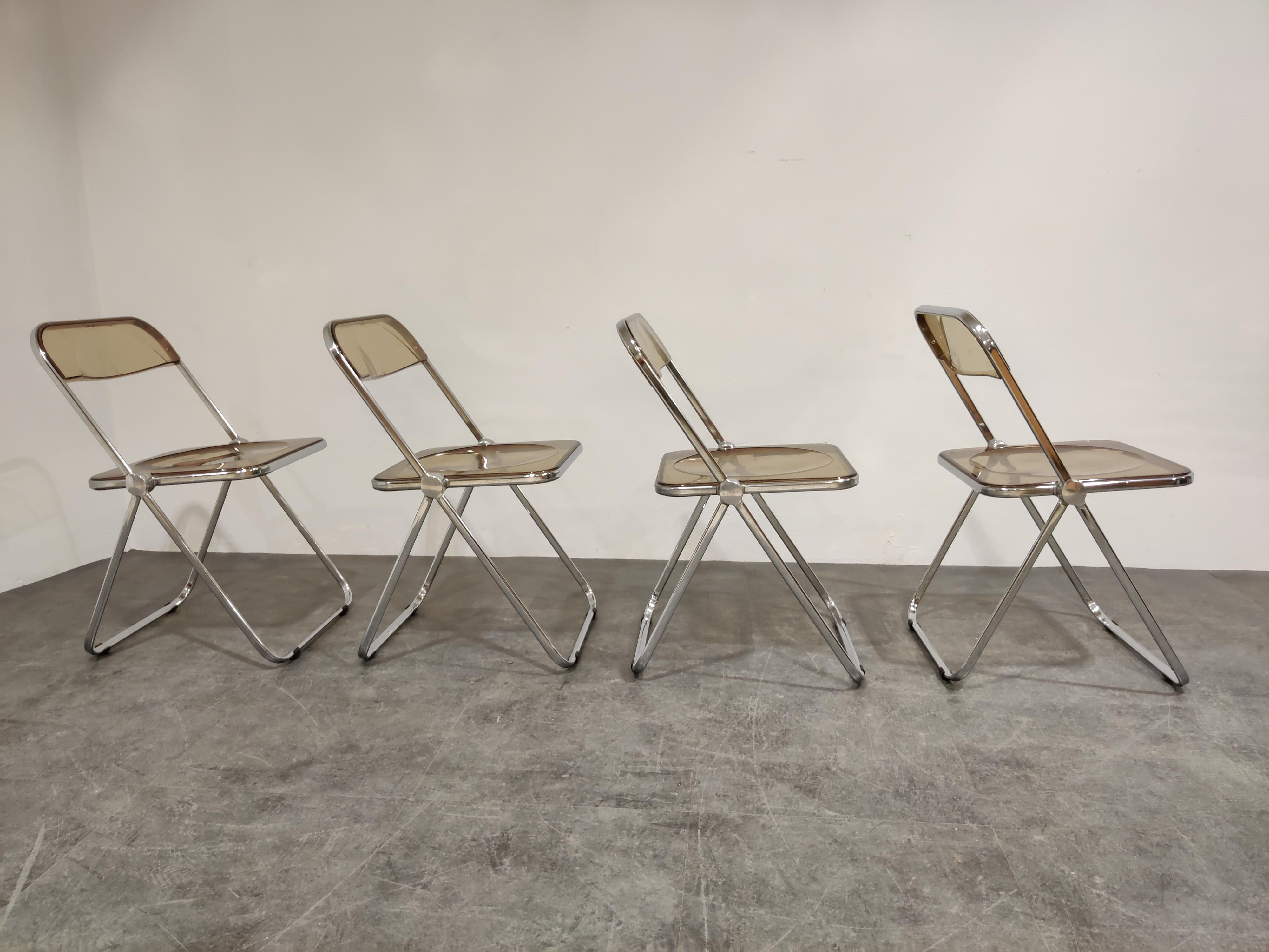 Chrome Vintage Plia Folding Chairs by Castelli, 1970s, Set of 4