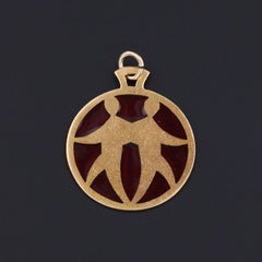 Vintage Plique a Jour Enamel Gemini Pendant of 18k Gold