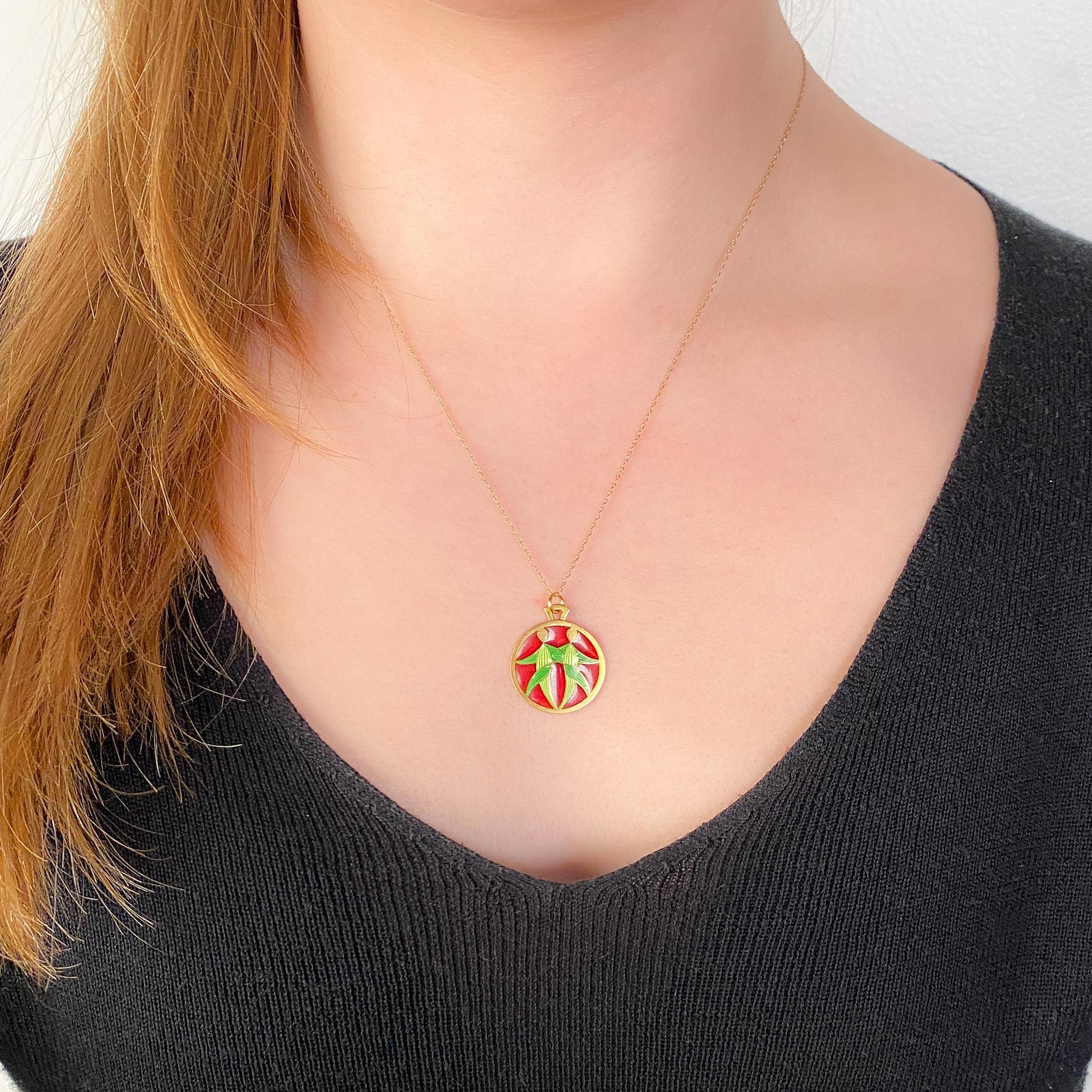  Pendentif gemini « Plique a Jour » vintage en or 18 carats Pour femmes 