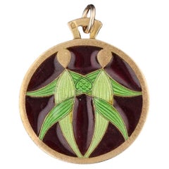Pendentif gemini « Plique a Jour » vintage en or 18 carats