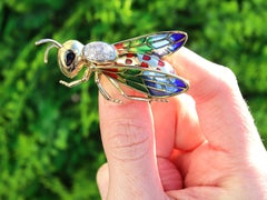 Vintage Plique-a-jour, Sapphire and Diamond, 18ct Yellow Gold Bug Brooch