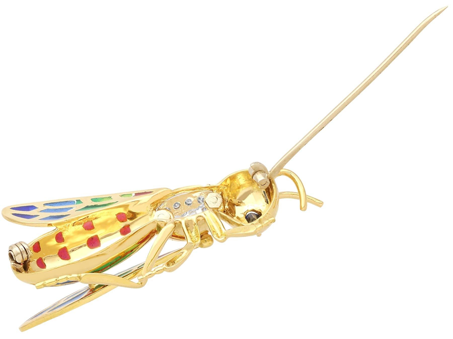 Pear Cut Vintage Plique-a-jour, Sapphire and Diamond, 18ct Yellow Gold Bug Brooch For Sale