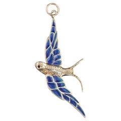 Vintage Plique-a-Jour Swallow Pendant of 14k Gold