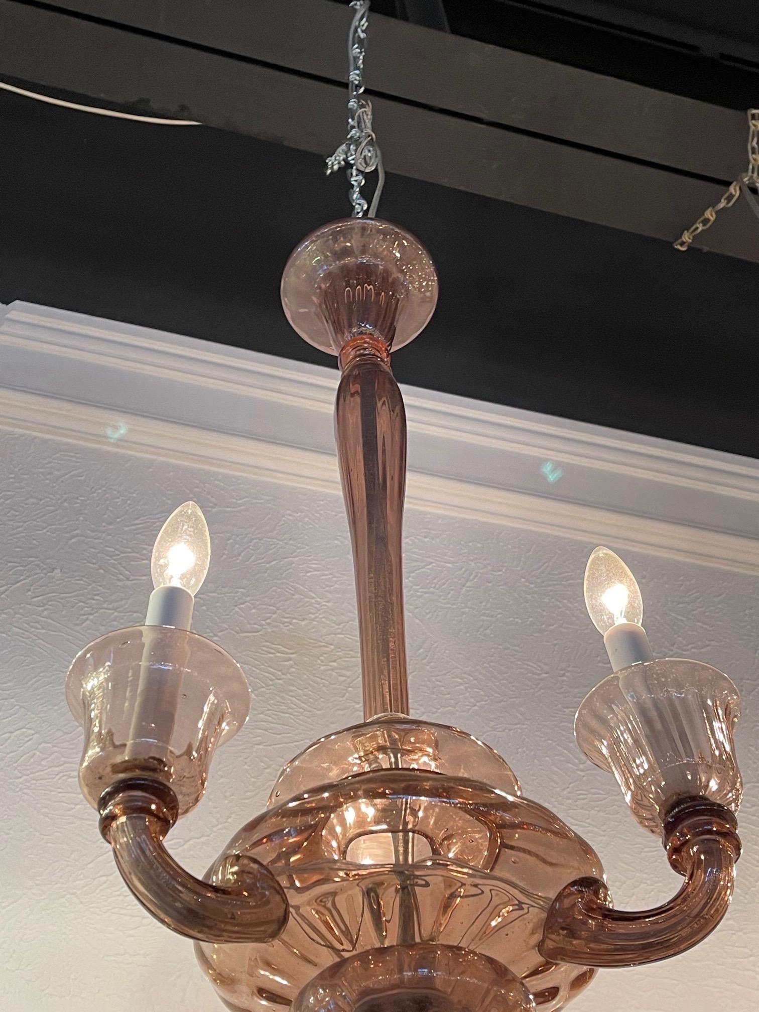 Vintage Plum Colored Murano Glass Chandelier In Good Condition For Sale In Dallas, TX