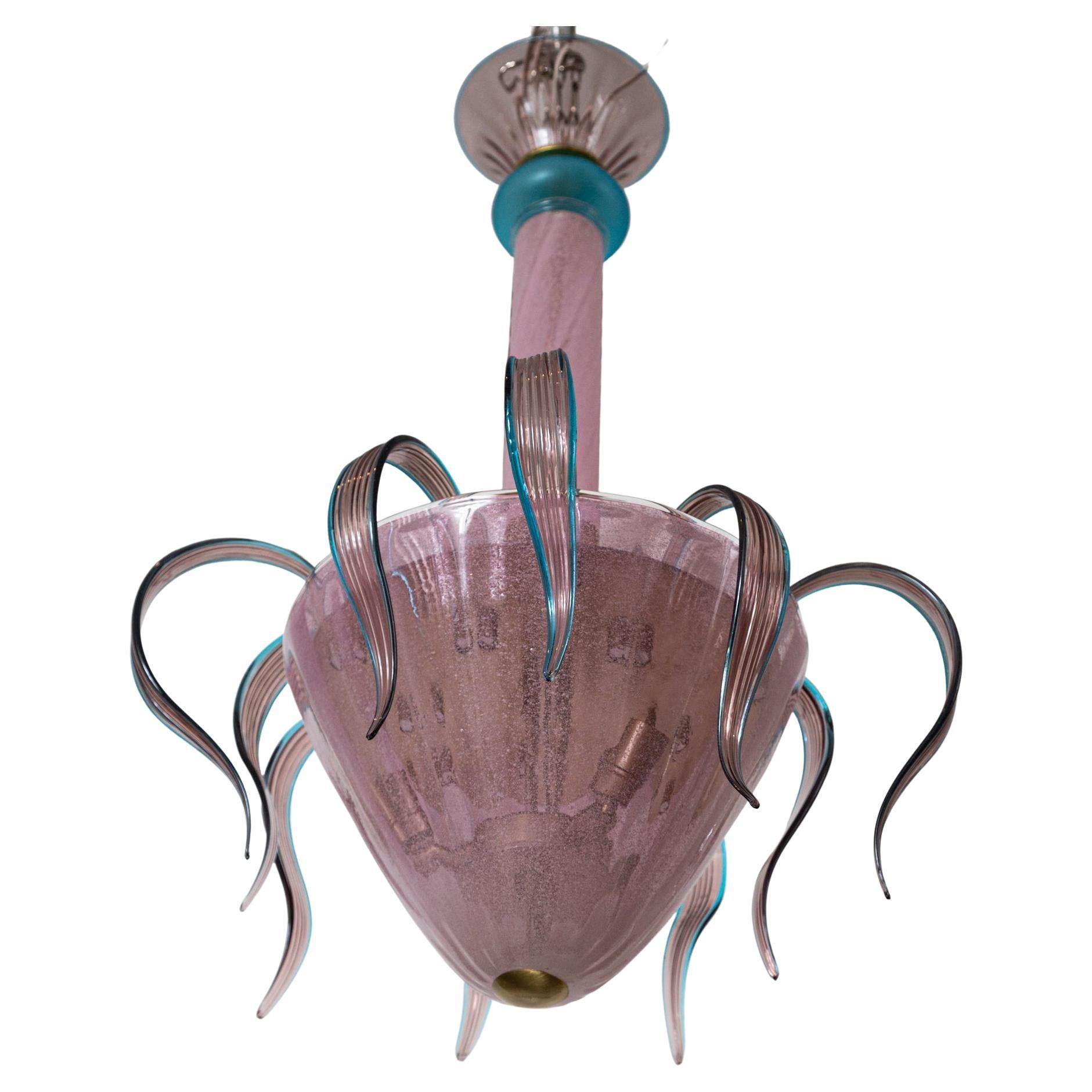 Art Deco Vintage Plum & Turquoise Leaf Ceiling Fixture For Sale