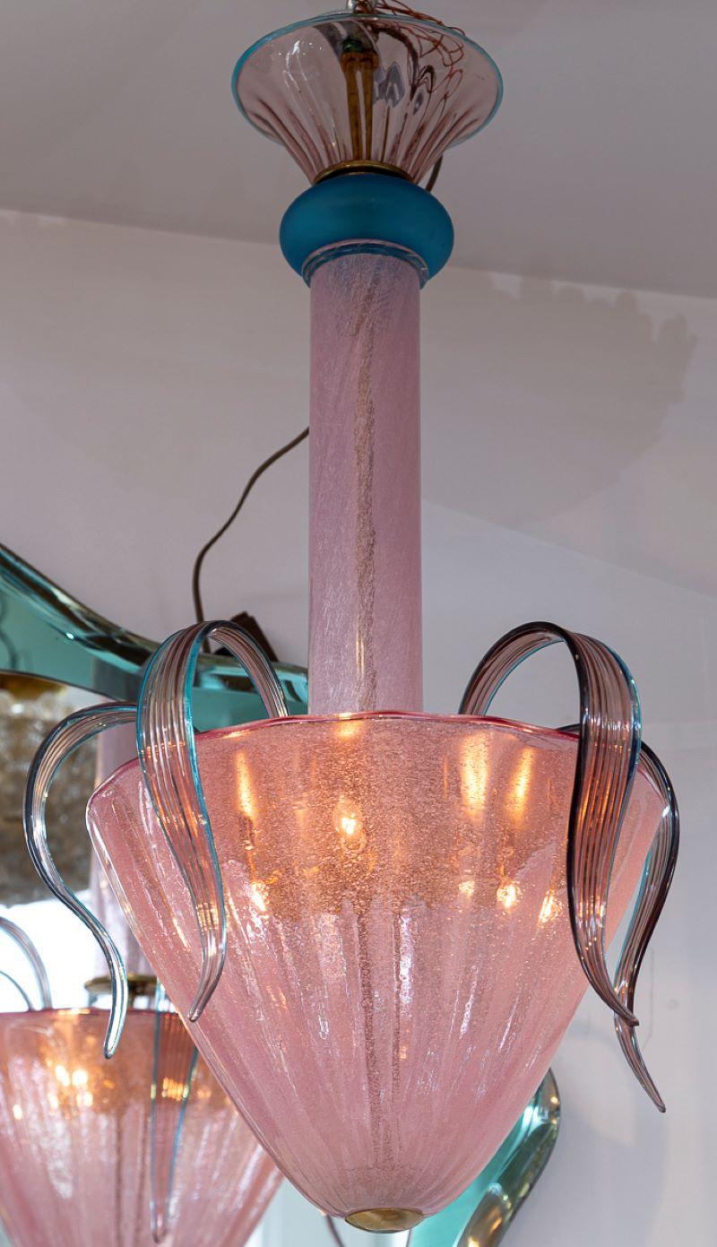 Art Deco Vintage Plum & Turquoise Leaf Ceiling Fixture For Sale