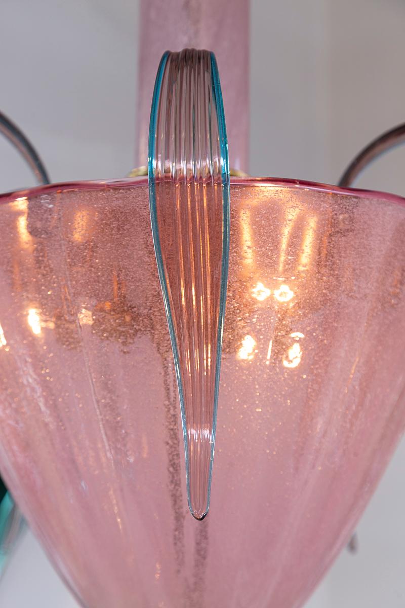 Italian Vintage Plum & Turquoise Leaf Ceiling Fixture For Sale